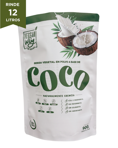 Bolsa de bebida vegetal de coco en polvo VegganWay de 900g, rinde 12 litros, 97% coco natural
